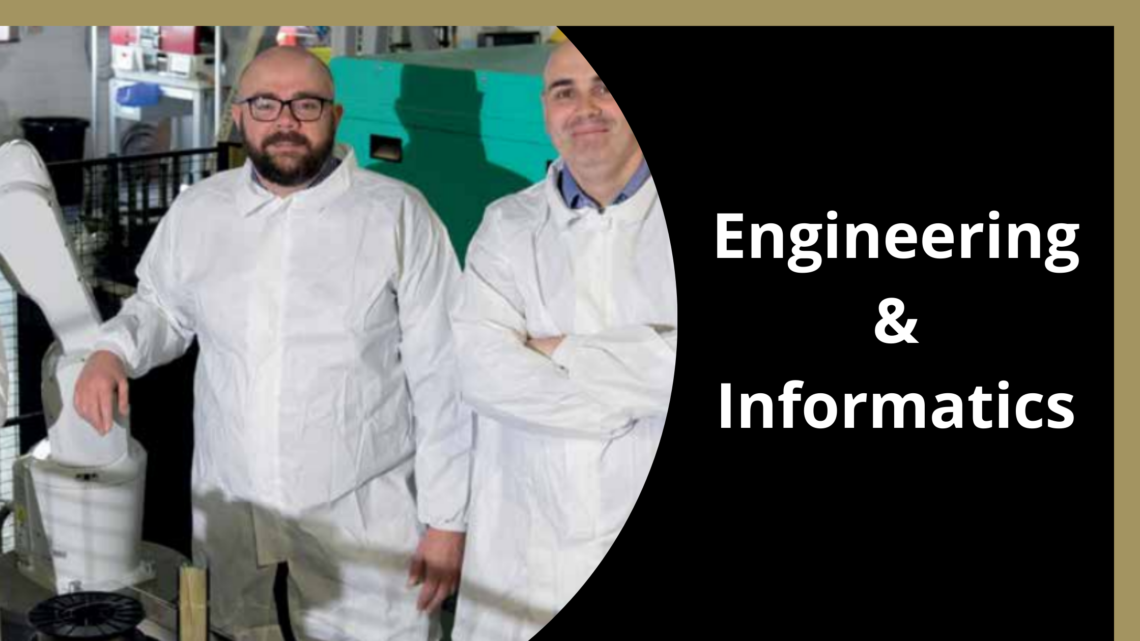 Image with yellow background and white text 'Engineering and Informatics'